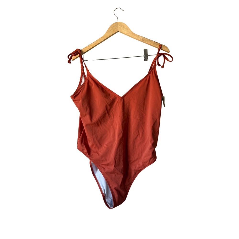 PINK Victoria's Secret Burnt Orange Tie Shoulder One Piece Swimsuit XXL NEW - Picture 1 of 7
